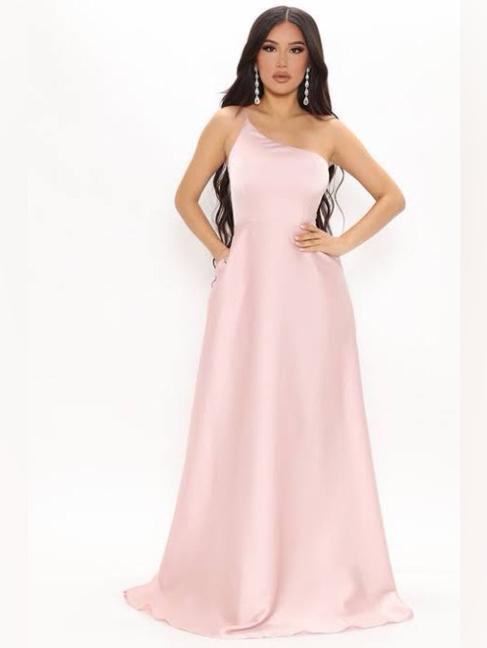 Fashion Nova Blush One-Shoulder Satin Gown